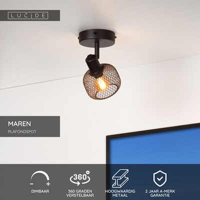 Lucide MAREN - Plafondspot - 1xE14 - Zwart